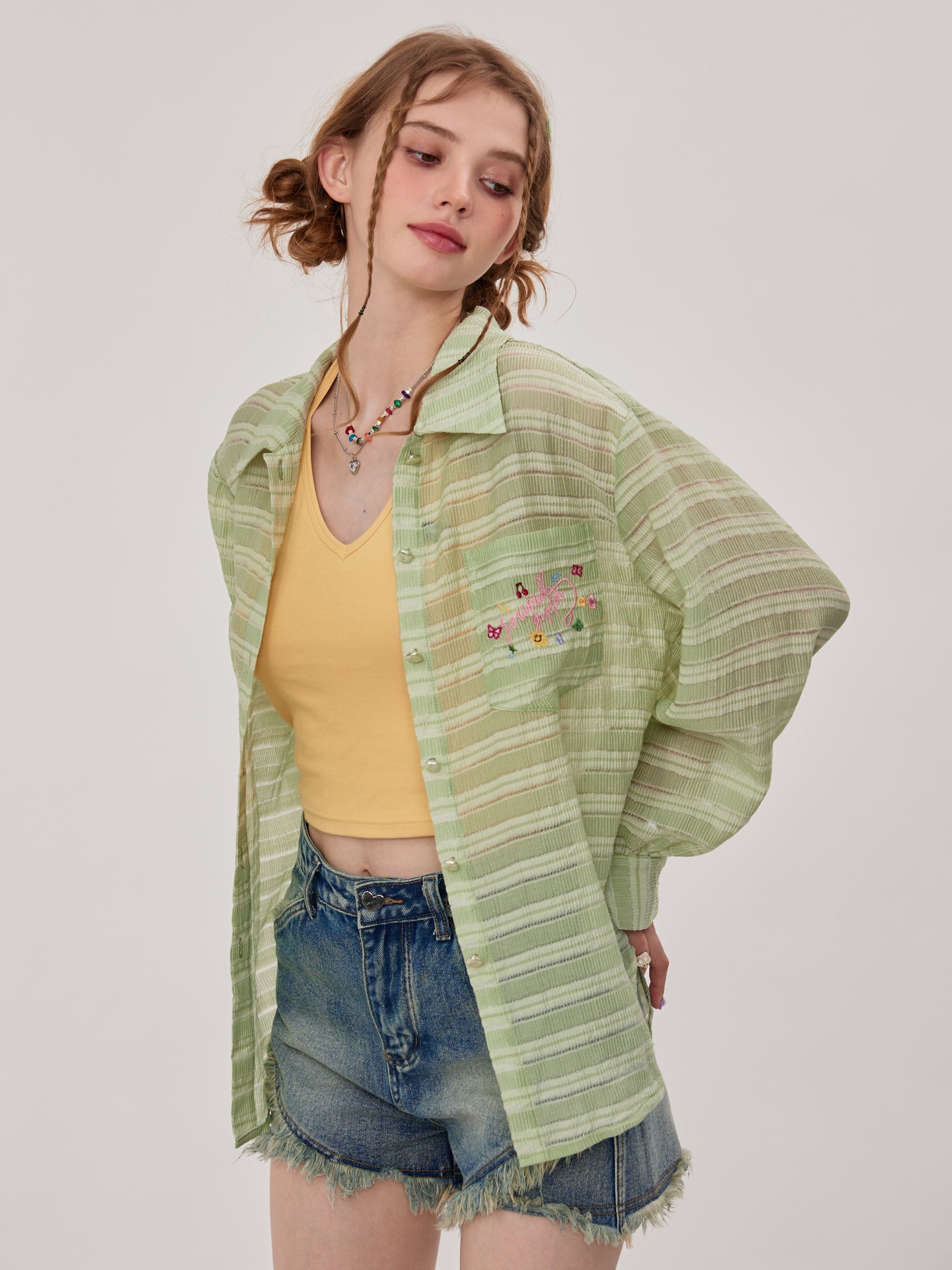 Butterfly Embroidery Sun Protection Shirt - Loose Fit