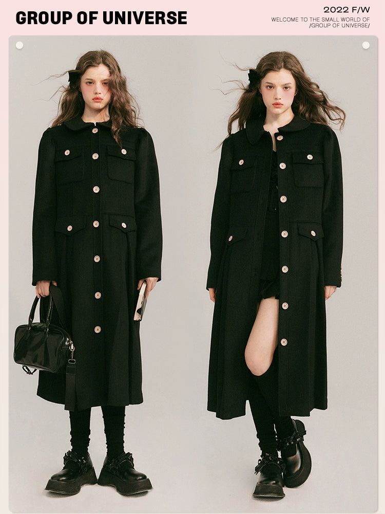 Campus Wool Coat Academy Thousand Gold Wool Coat Wool Work Fur Long Coat