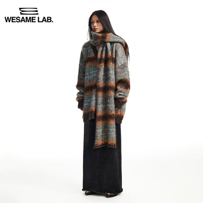 Automne / hiver rond Conts de contraste Gradient Lazy Style Grand pull Oversize Stripe Oversize pour les femmes