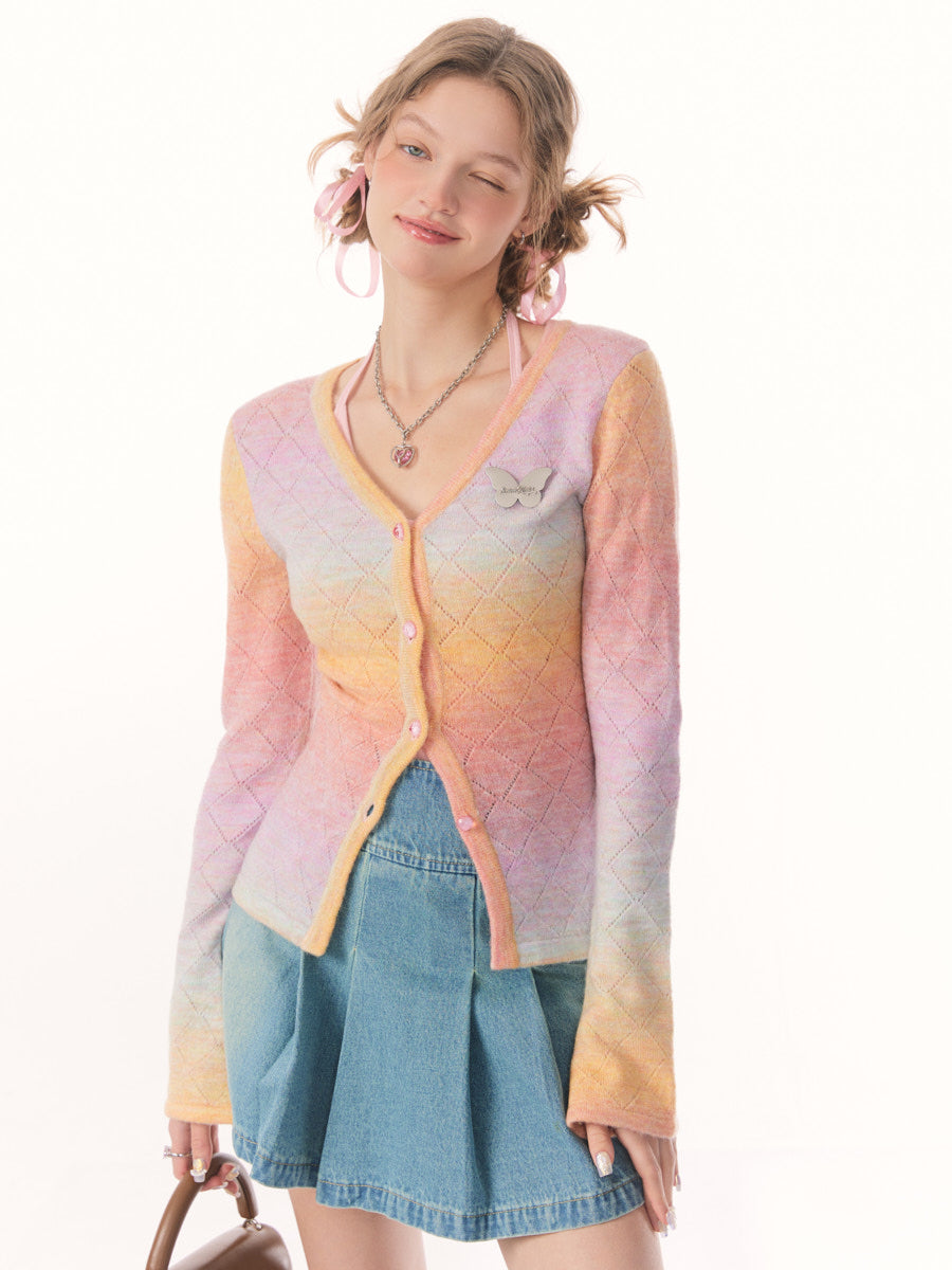 Design Sense Contrast Gradient Knitted Cardigan - Thin