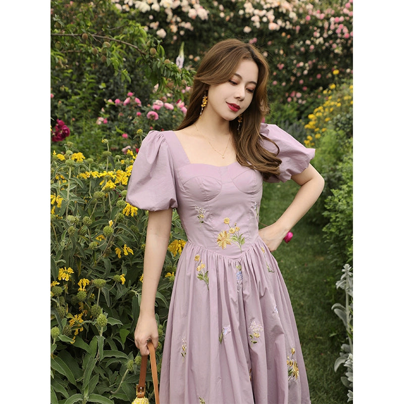 Grape Lemon Cotton Swing Dress