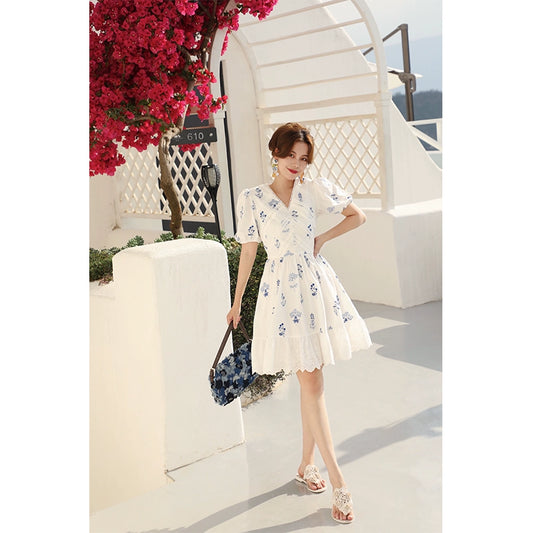 Clear Breeze Cotton Lace Splice Dress