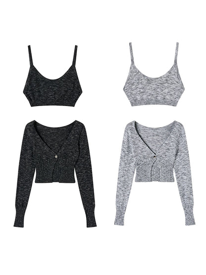 Yuan Yarn Knitted V-neck Cardigan Set