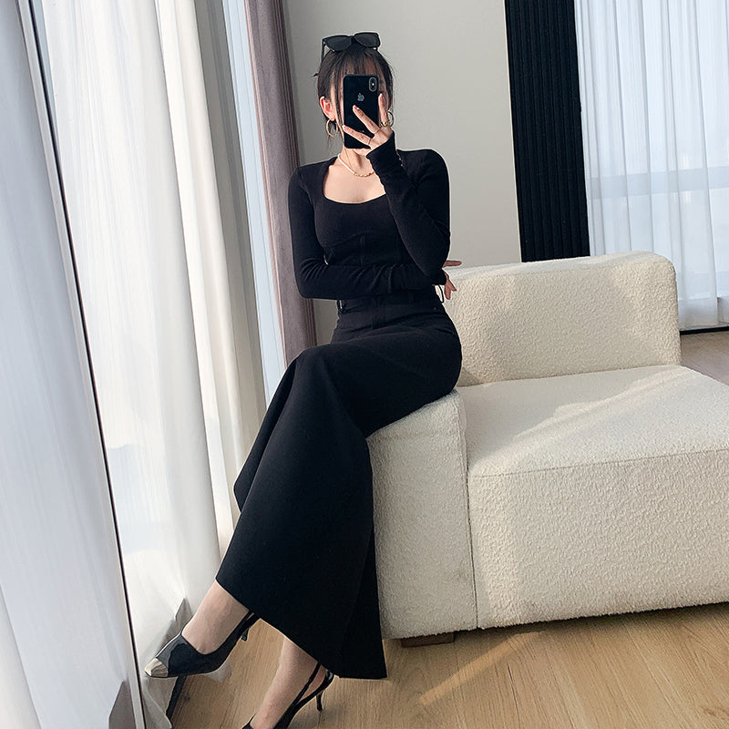 Black High Waist Hepburn Long Dress