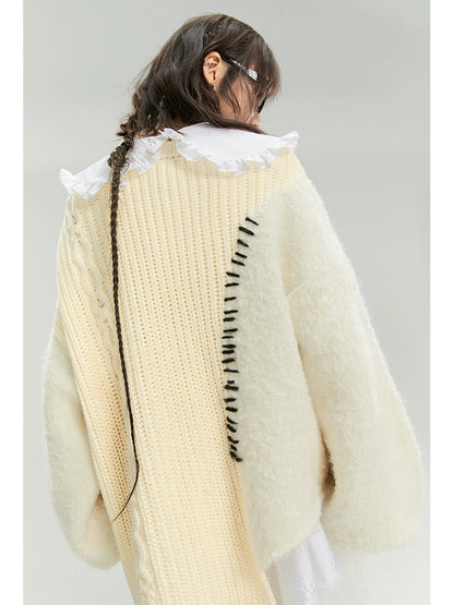 Cheese Cream - Tassel Spliced Sweater