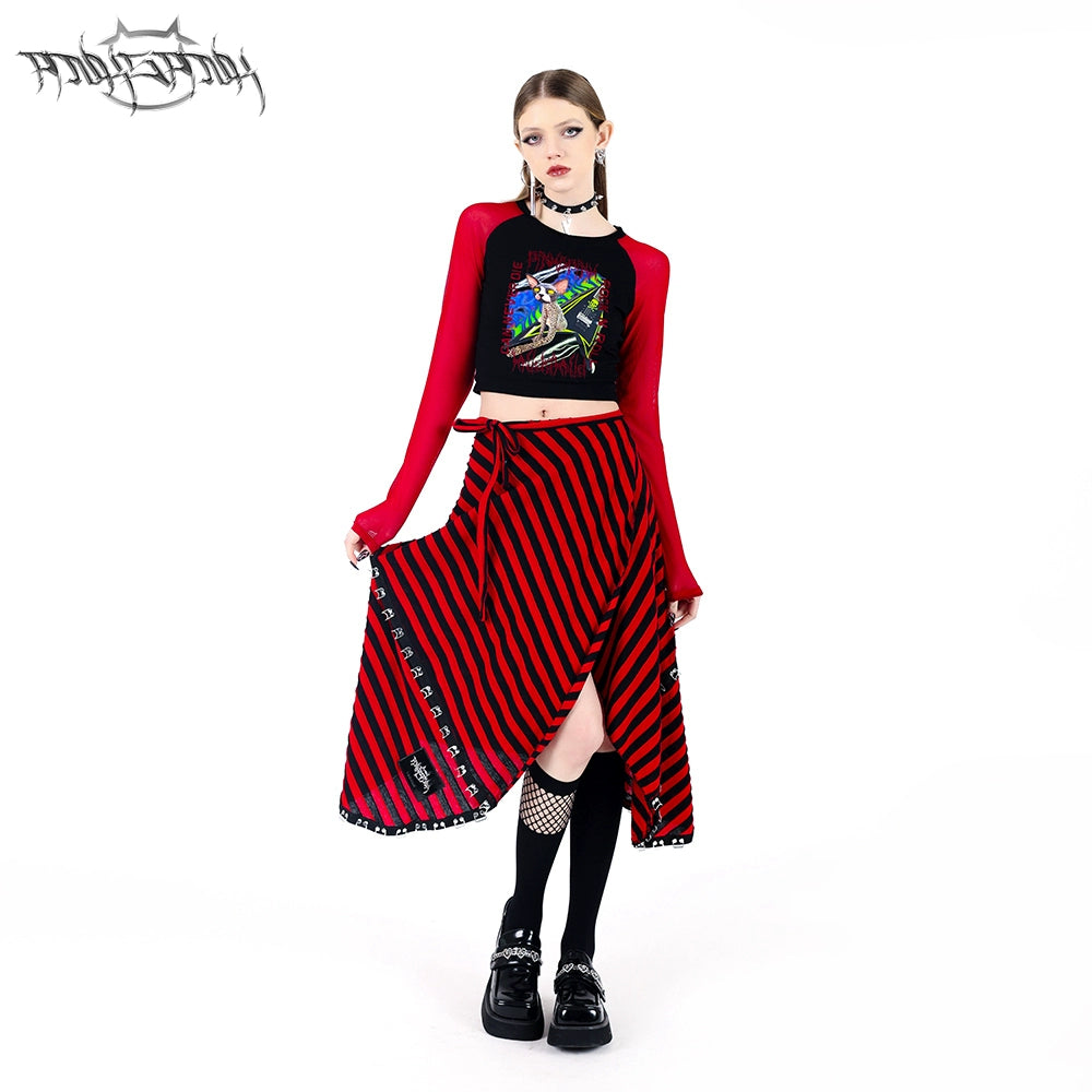 Red & Black Stripe Punk Skirt Apron