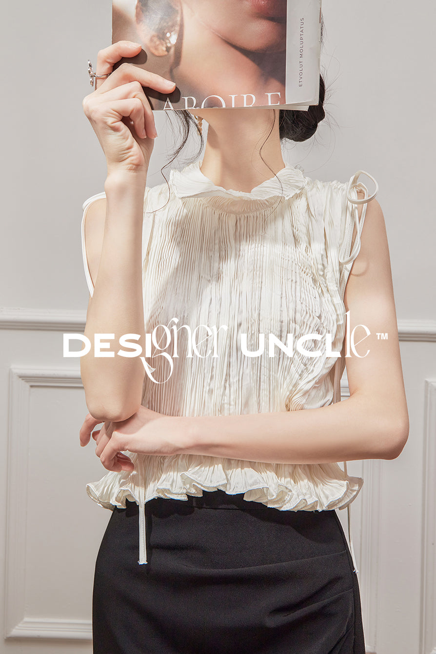 French Shirt Pleated Waist Unique Top