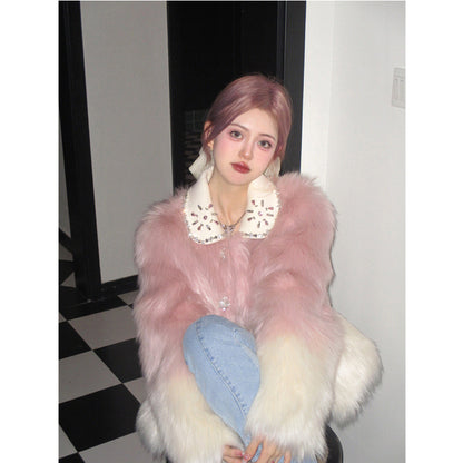 Detachable Collar Fur Coat