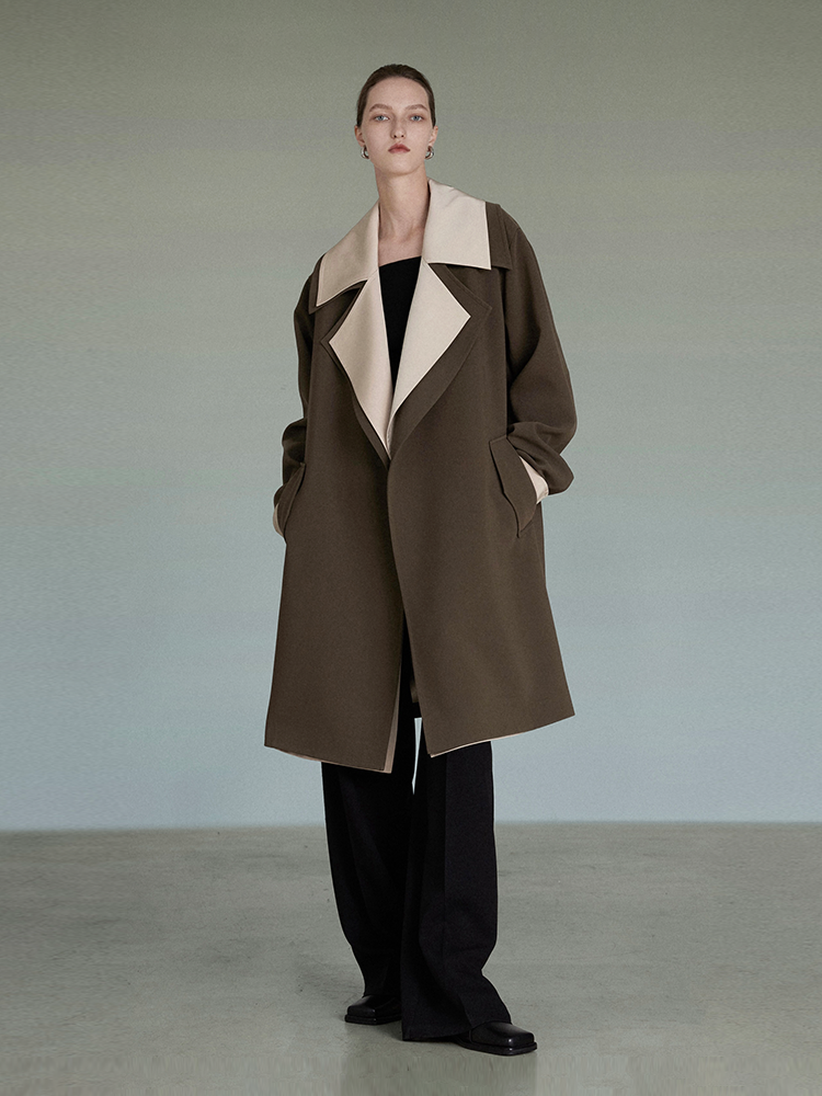 Contrast Windbreaker Coat Women's Autumn 2023 Sense Sense Small and High Grade Fake Two Long Coat