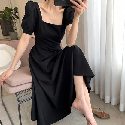 Black Retro Square Neck Dress