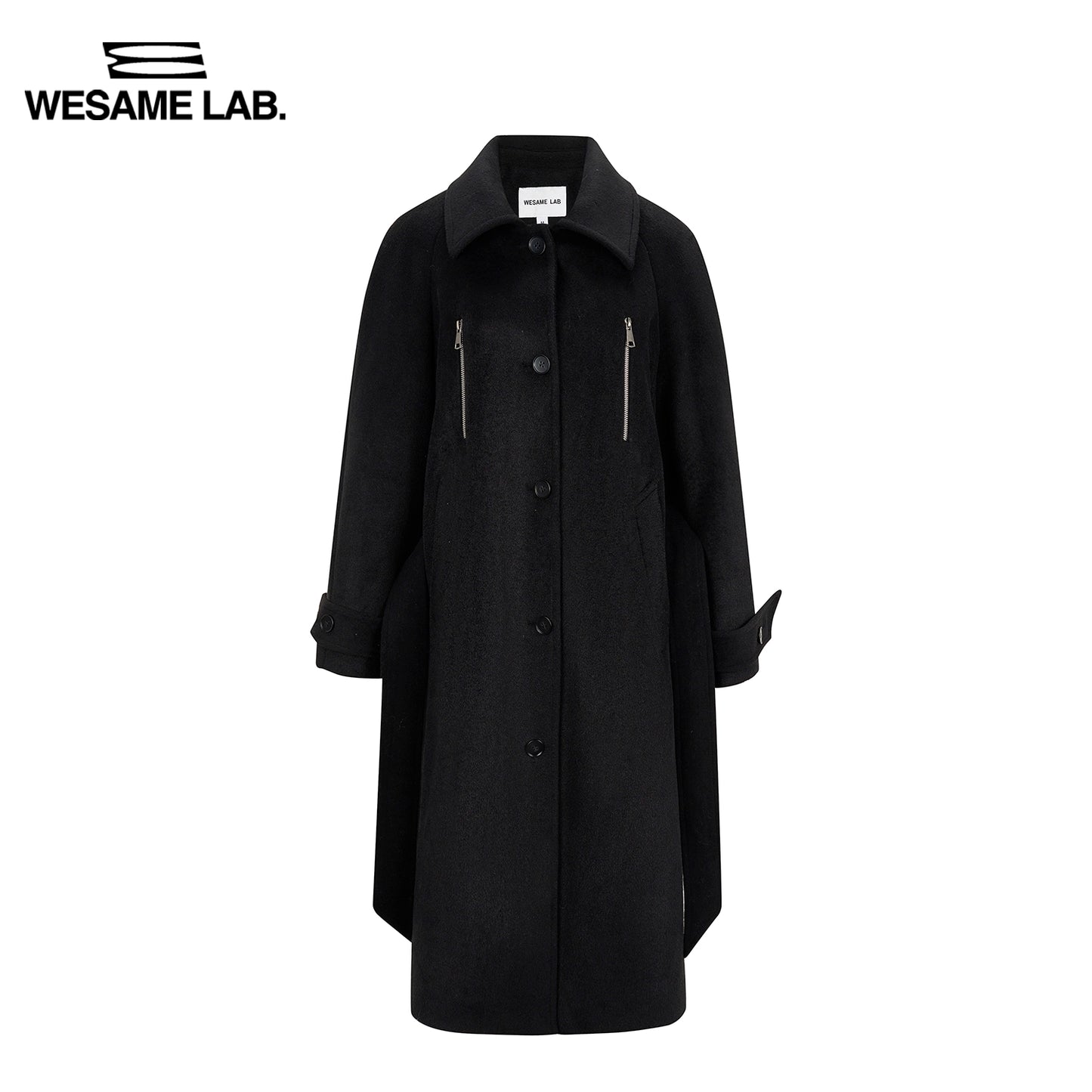 Simple Raglan Sleeves Long Black Fleece Coat