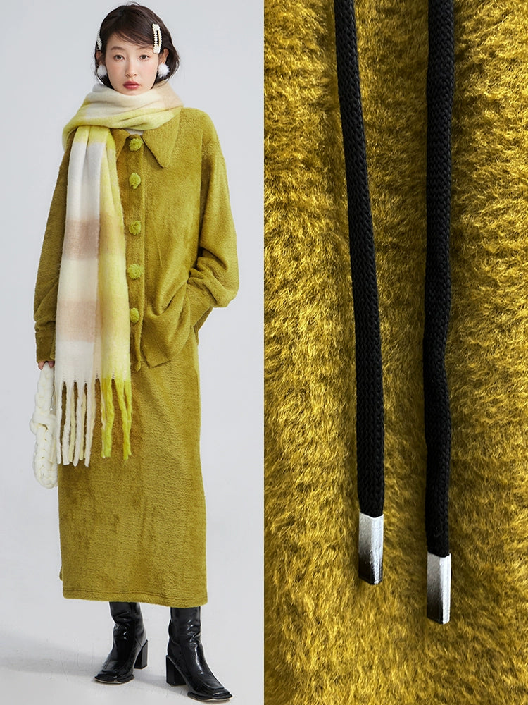 Original Design Warm Plush Imitation Mink Hair Contrast Drawstring Elastic Waist Loose Straight Barrel Skirt