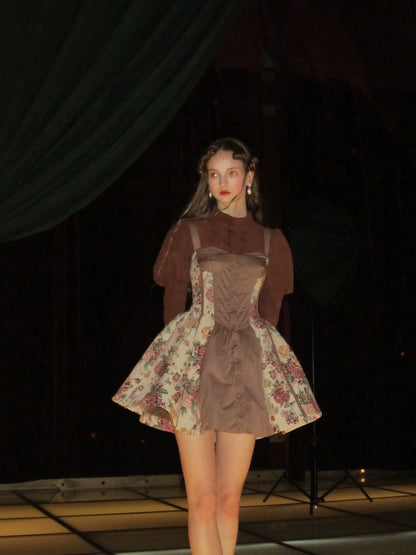 Brown Antique Doll Dress with Jacquard Detail and Fishbone Sling