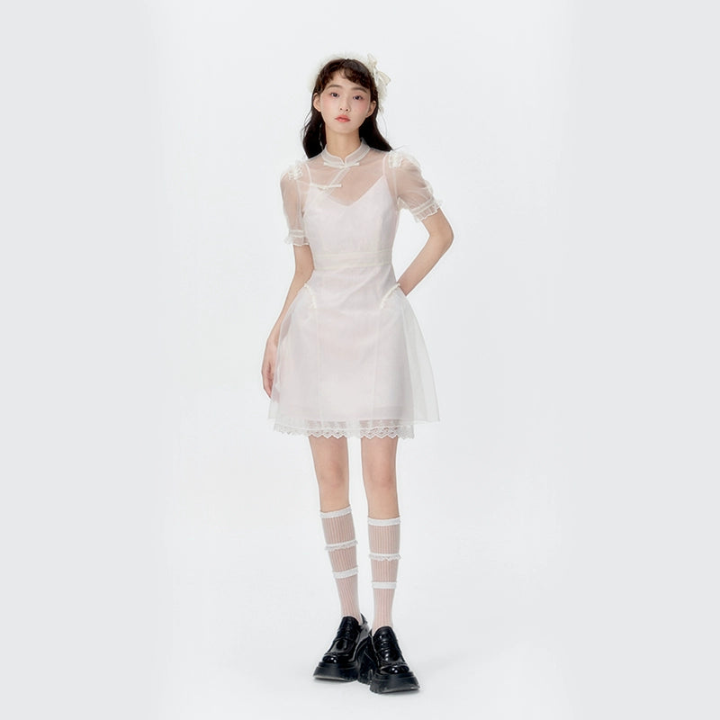 Qipao Collar Organza Two-Piece Set