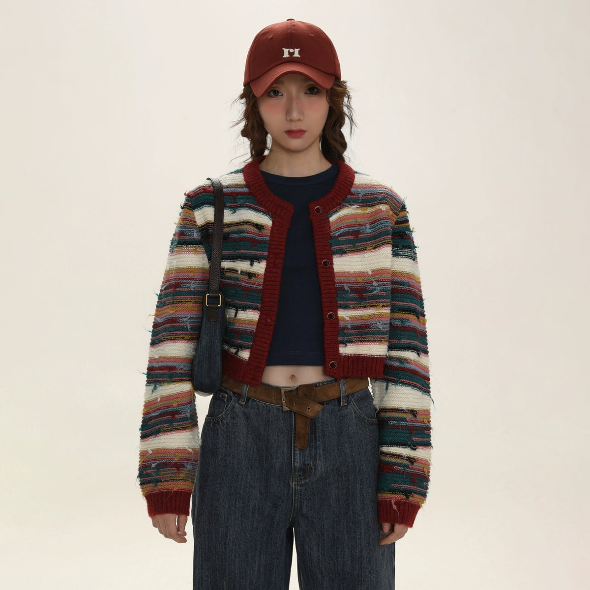 Striped Contrast Knit Cardigan