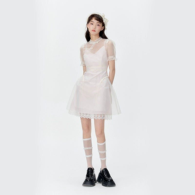 Qipao Collar Organza Two-Piece Set