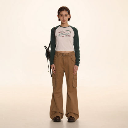 Contrast Raglan Sleeve Letter Print T-Shirt