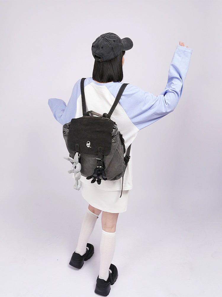 Vintage Denim Spliced Schoolbag