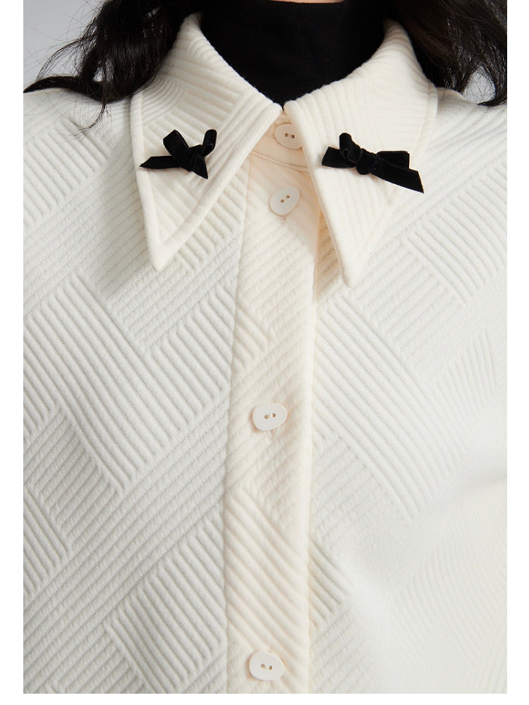 original niche design trendy intellectual color contrast bow early autumn texture shirt