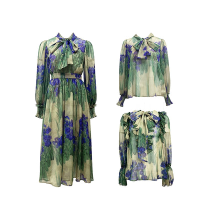 Blues After Twilight Iris Oil Painting Dress