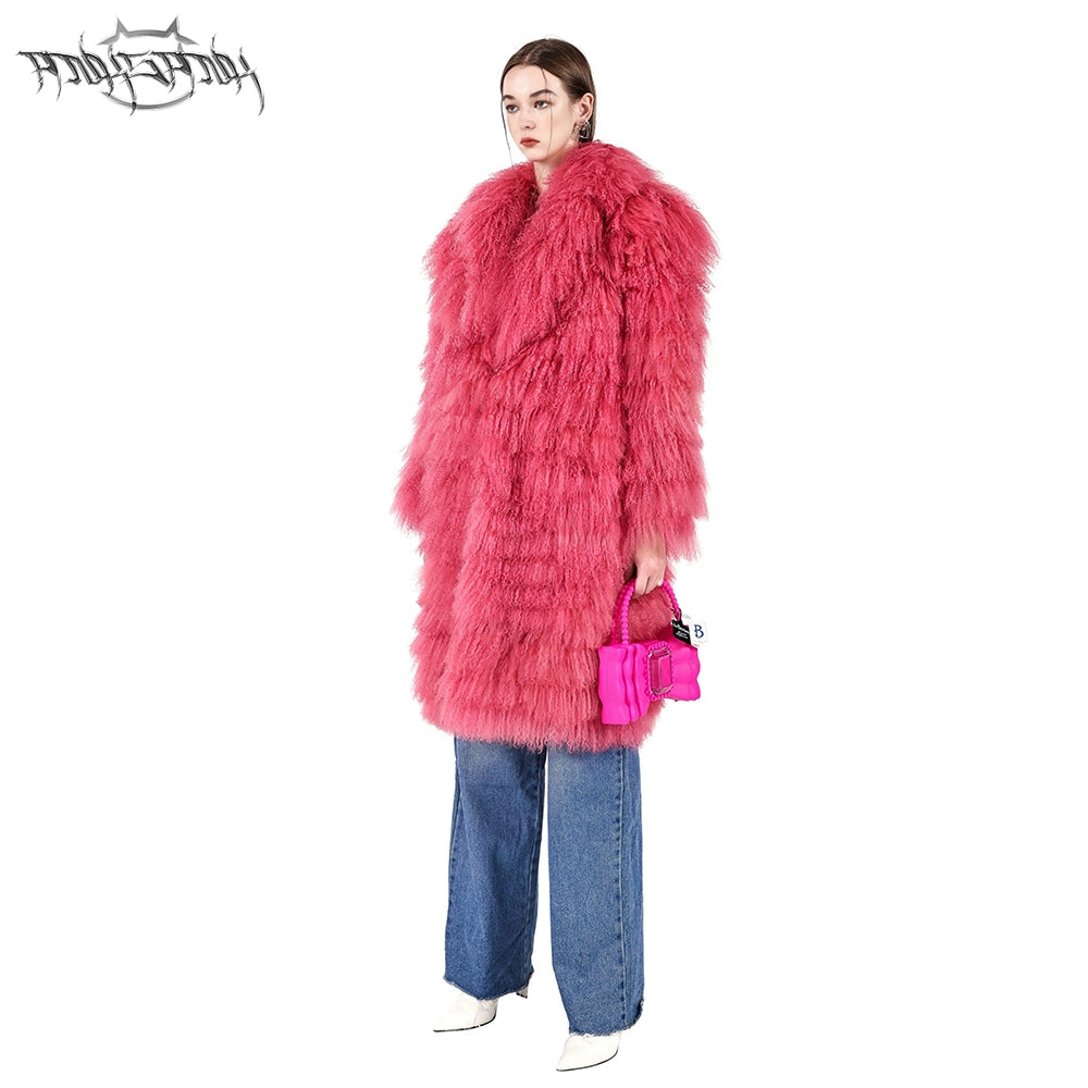 Pink Wool Fur Coat