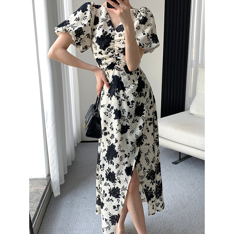 Floral V-Neck Long Skirt