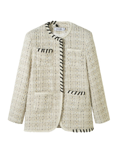 Tweed Charm - Beige Knitted Coat