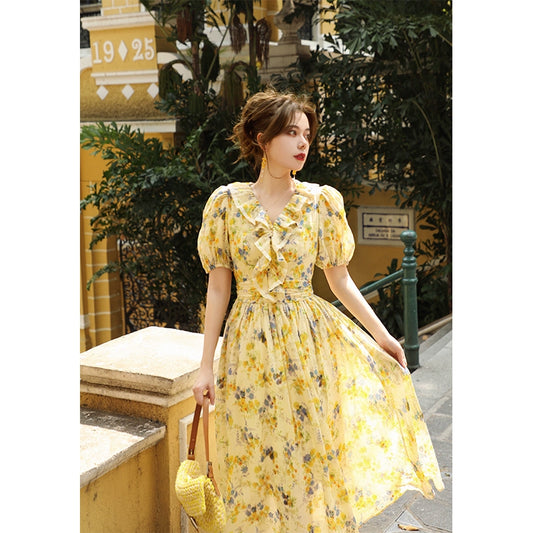 Notting Sunshine Cotton Retro Waist Pulling Dress