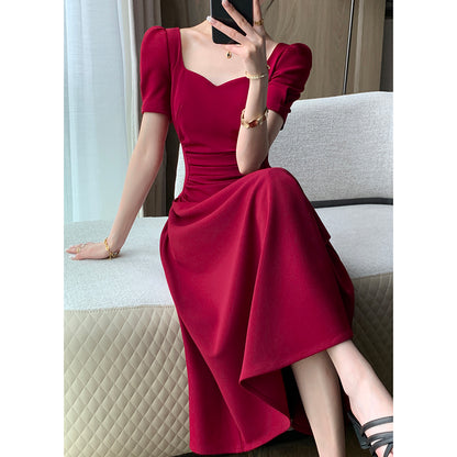 Hepburn Style Red Engagement Dress