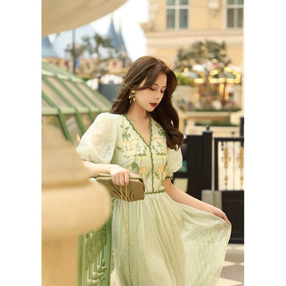 Green Mang Matcha Embroidery Lace Dress