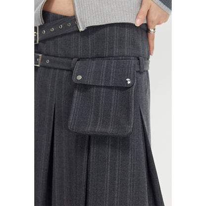 College Pleated - Double Belt A-line Skirt