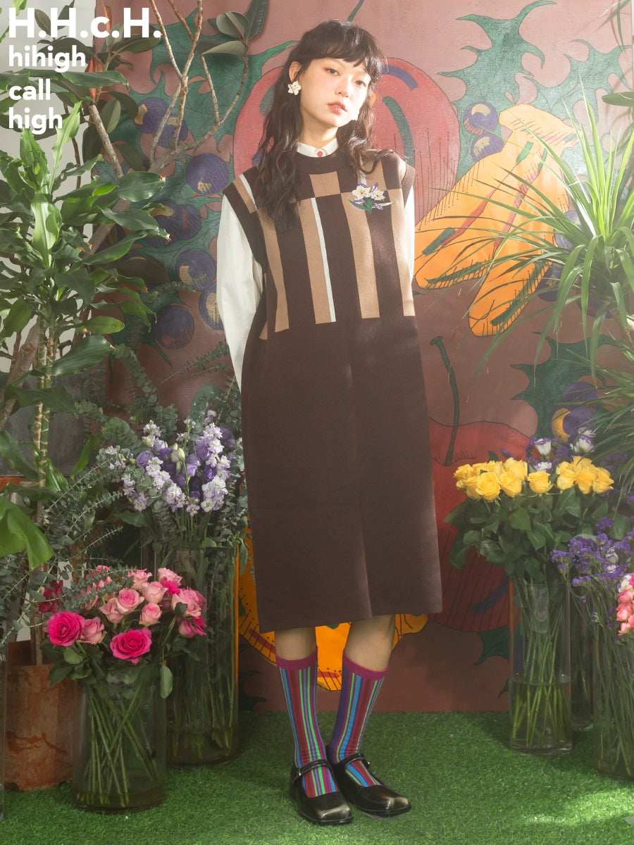 Sakura Embroidery: Stripe Sleeveless Vest Dress