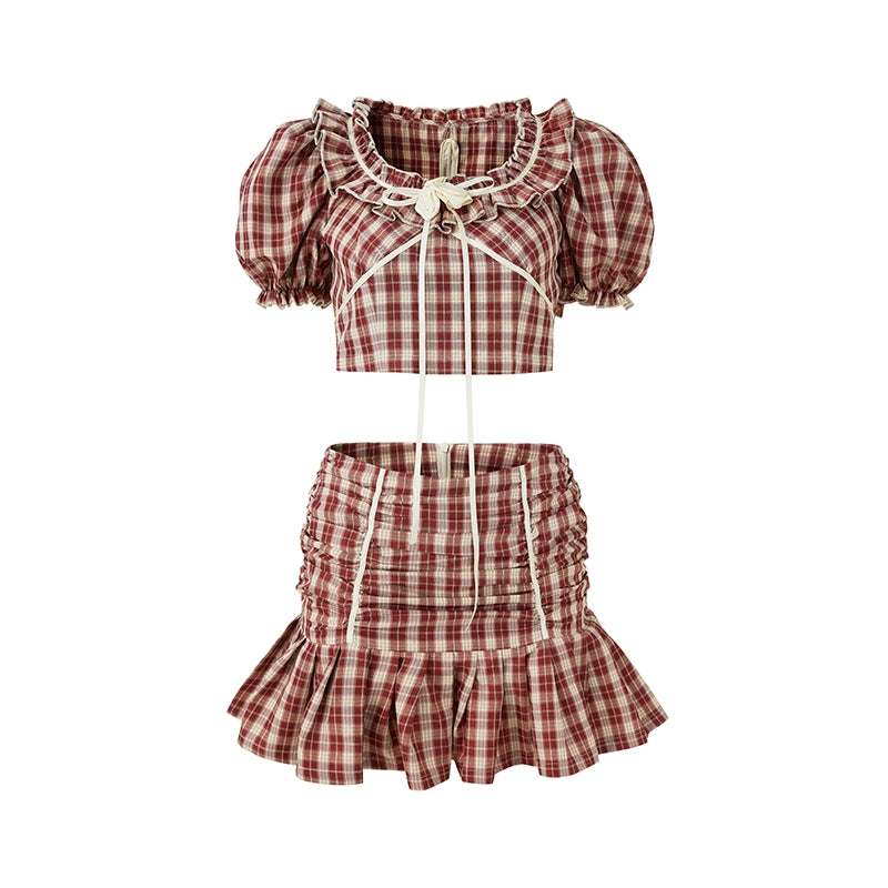 Strawberry Vintage - Red Checkered Bubble Sleeve Set