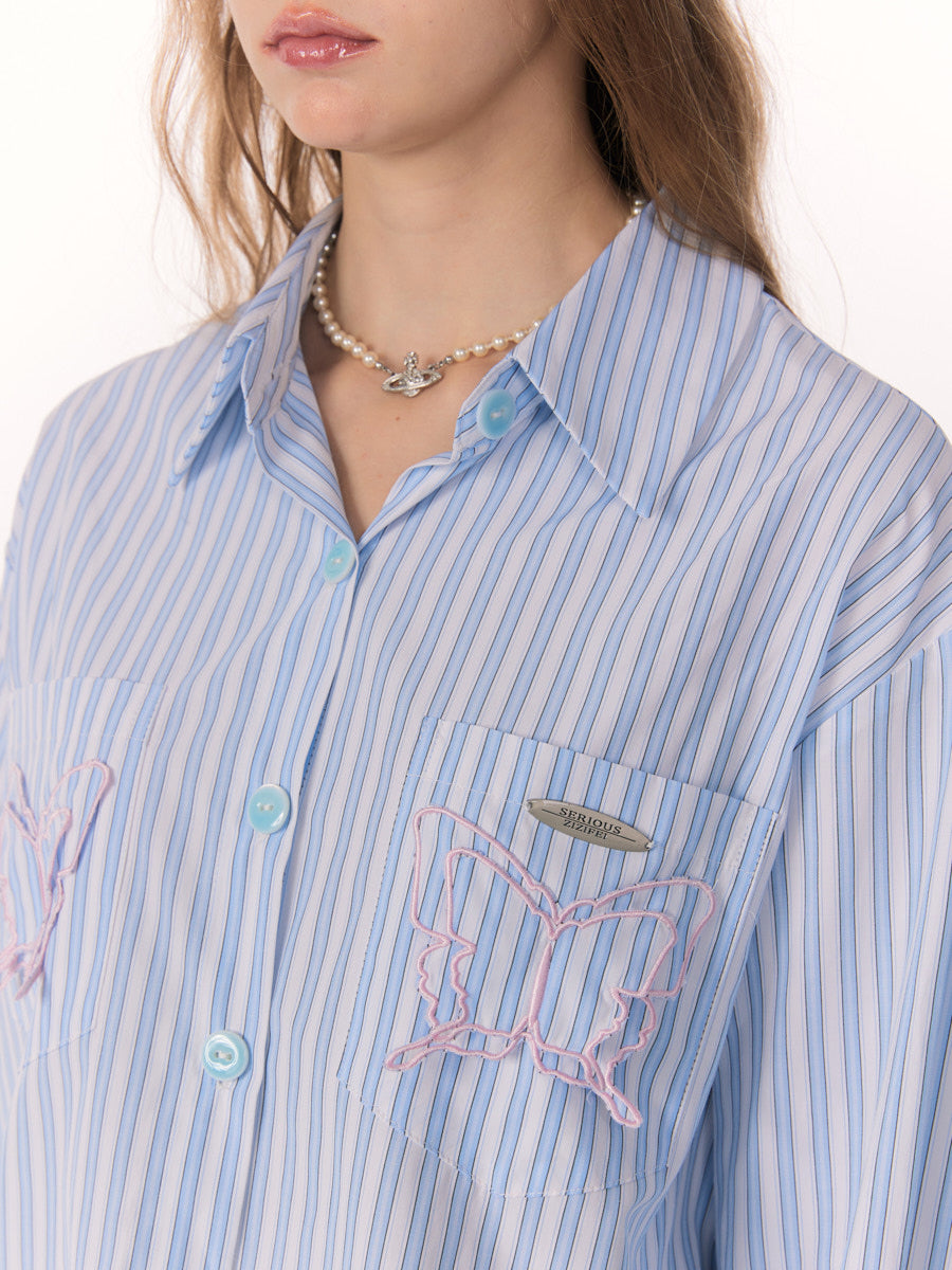 High Grade Butterfly Vertical Stripe Long Sleeve Shirt