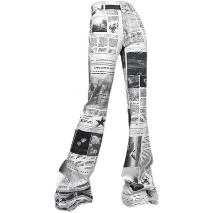 Mars Space Station Theme Printed Newspaper Jeans