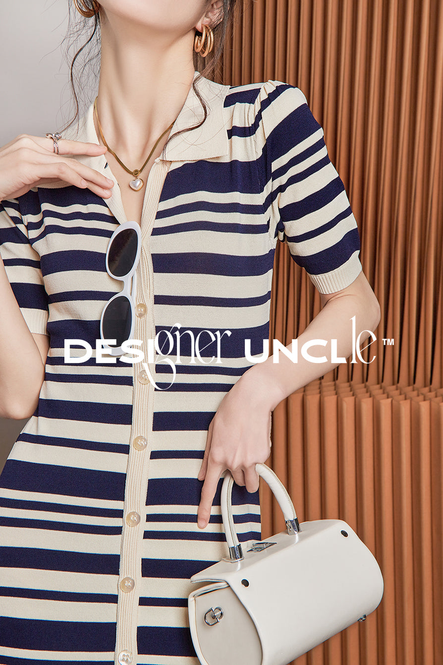 Hepburn Stripe V-Neck Dress