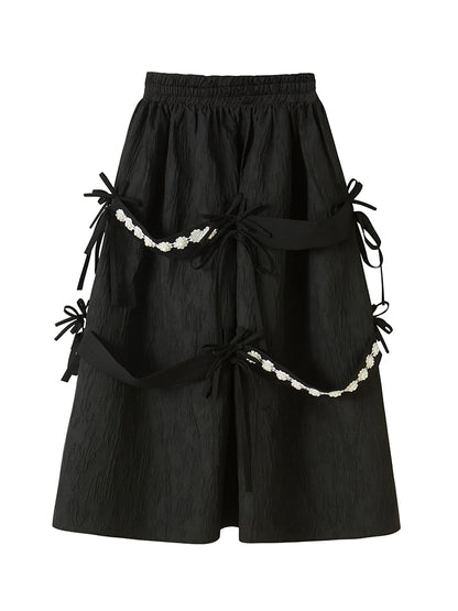 Lace Up Elegance - Black High Waist Skirt