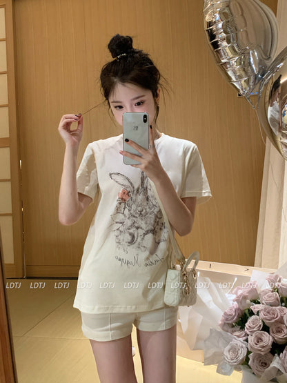 Rabbit Print Casual Tee