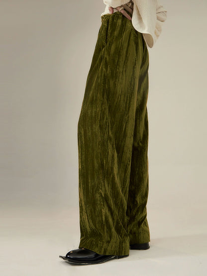 Olive Velvet Wide Leg Pants