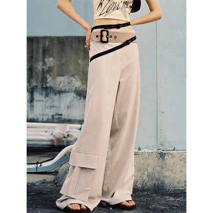 Open Waist Multi Belt Decorative Low Waist Wide Leg Pants