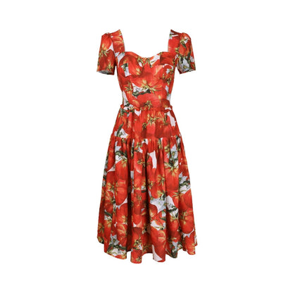 Tomato Flower Retro Square Neck Swing Dress