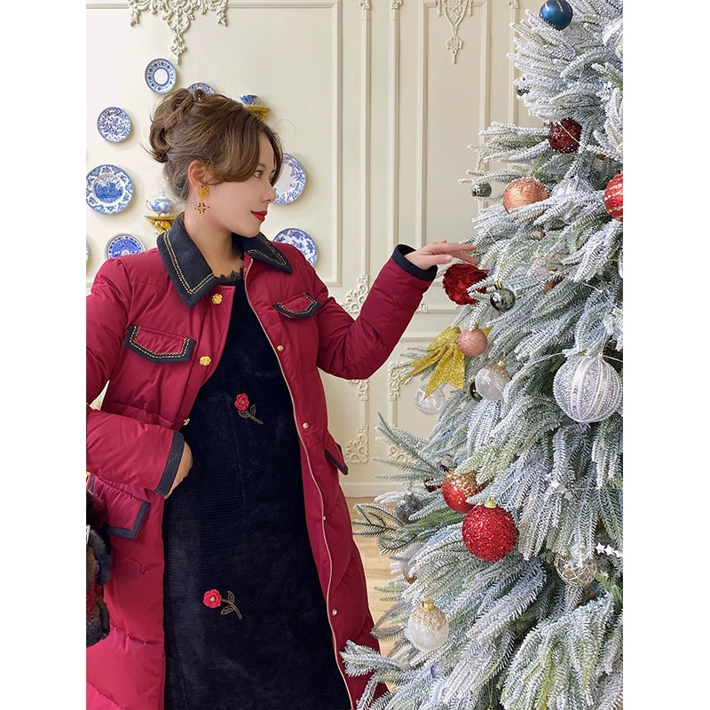Midnight Rose Red Christmas Down Coat