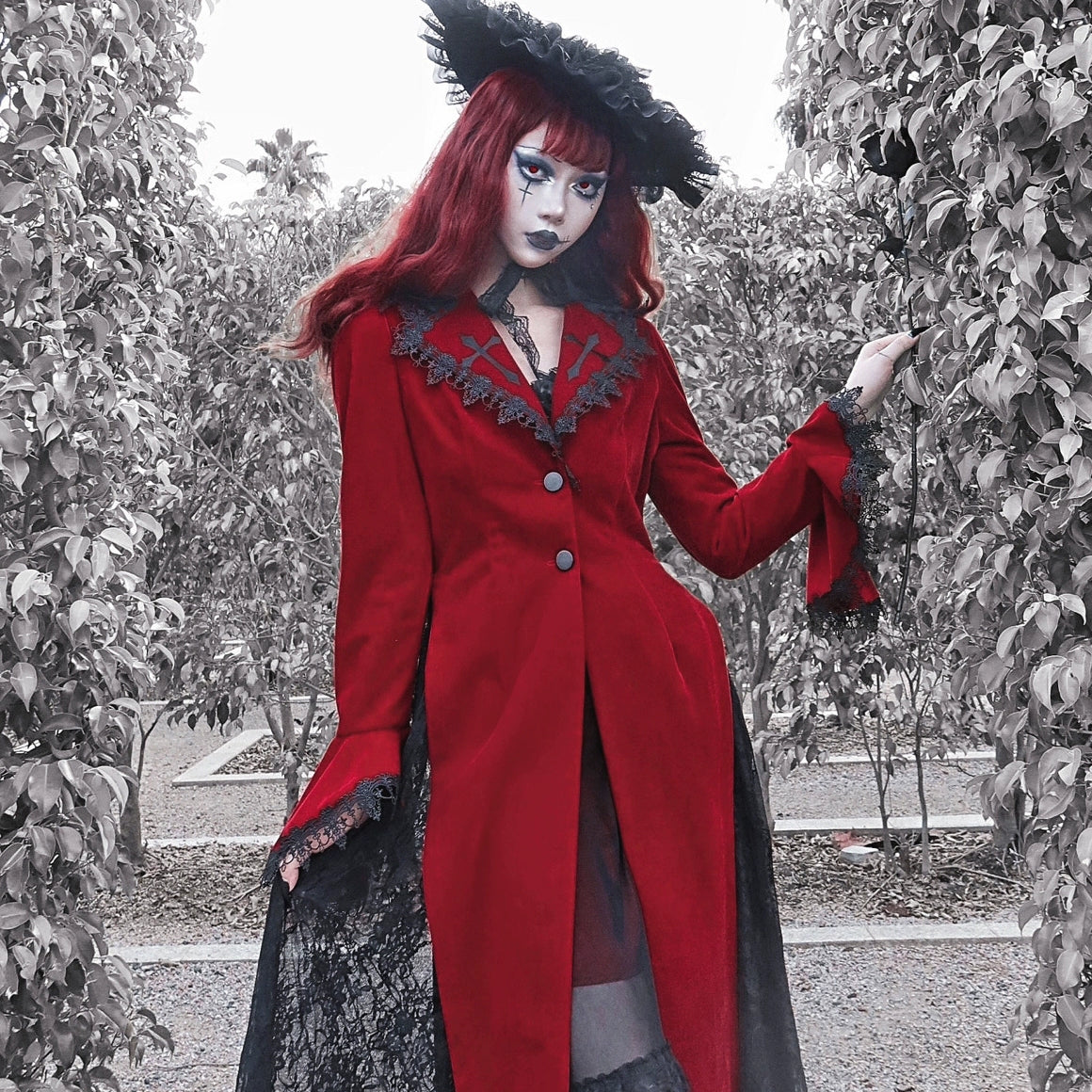Vampire Lace Red-Black Gothic Flat Hat