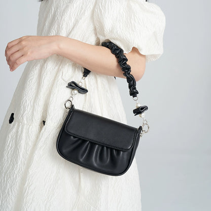 Black Pleated Pearl Square Bag