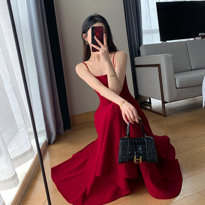 High-end Red Strap Dress - Summer