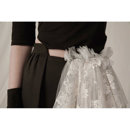 Lace Spliced Black A-line Skirt