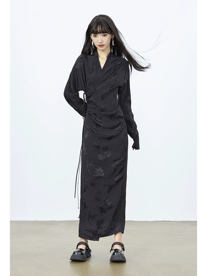 Pleated Neck Chinese Dress