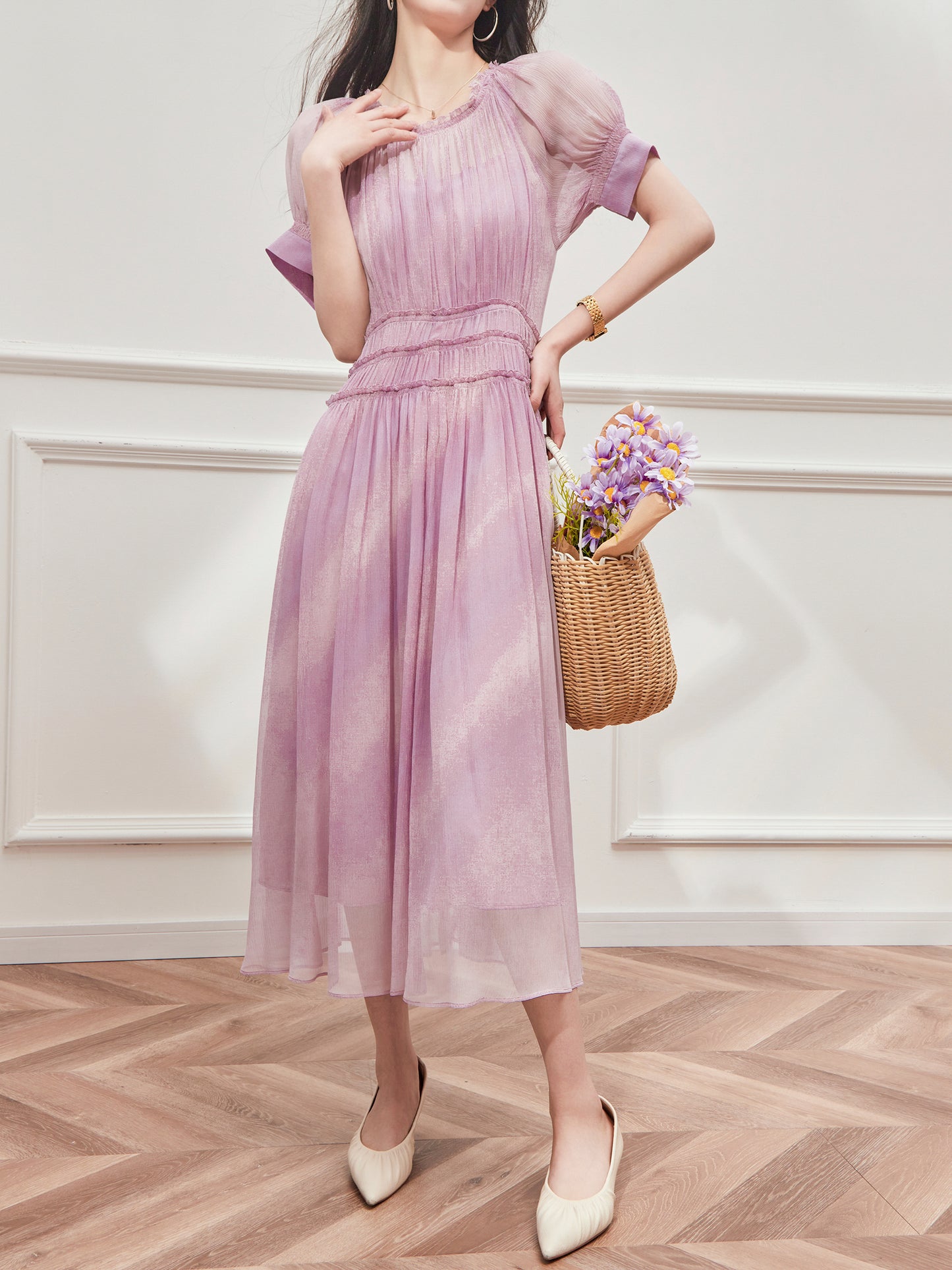 Romantic Purple French Summer Dress