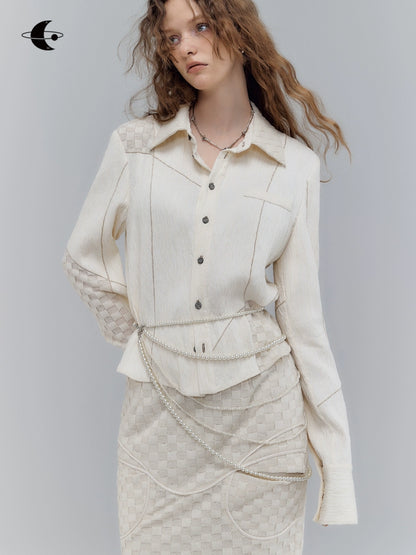 Cream Asymmetric Splice Shirt