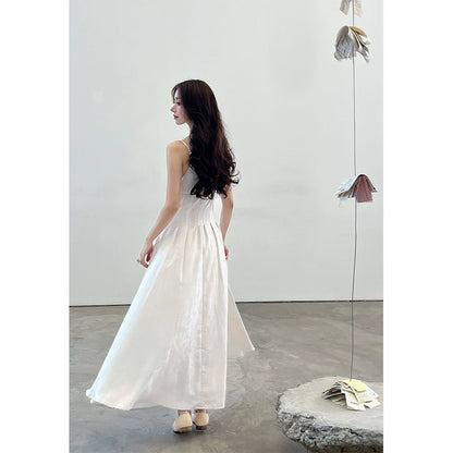 Waist White Strap Dress: Summer